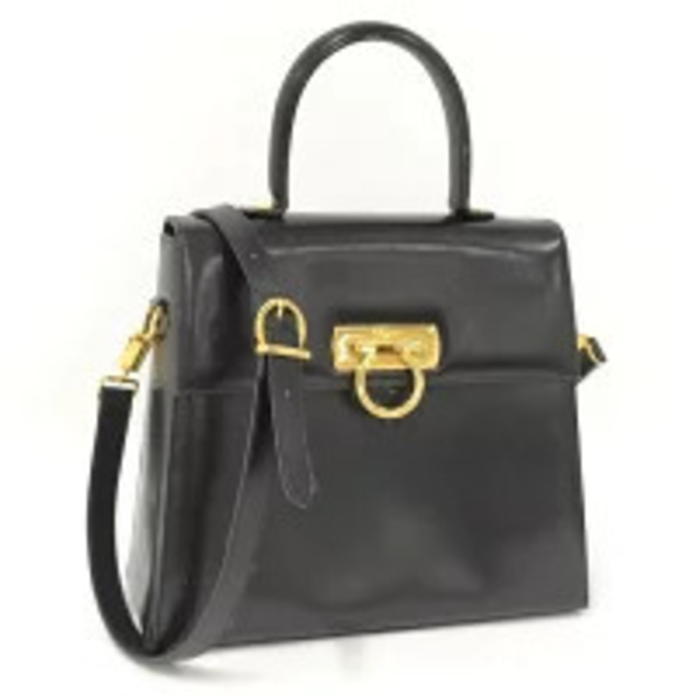 Salvatore Ferragamo shoulder bag leather black Gancini